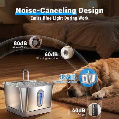 Show full view: PetNF Wireless Charging Square Design 304 Stainless Steel Automatic Dog & Cat Water Dispenser, 135-oz slide 8 of 9