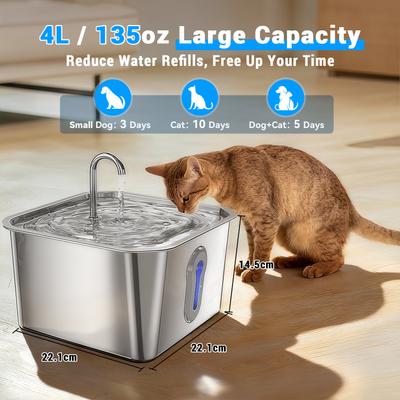 Show full view: PetNF Wireless Charging Square Design 304 Stainless Steel Automatic Dog & Cat Water Dispenser, 135-oz slide 2 of 9