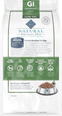 Show full view: Blue Buffalo Natural Veterinary Diet GI Gastrointestinal Support Low Fat Dry Dog Food, 6-lb bag slide 3 of 12