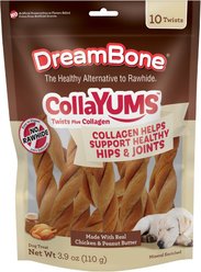 DreamBone CollaYUMS Twists Plus Collagen Chicken & Peanut Butter Flavor Rawhide Free Dog Chews, 10 count