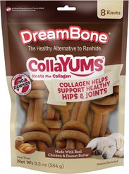 DreamBone CollaYUMS Knots Plus Collagen Chicken & Peanut Butter Flavor Rawhide Free Dog Chews, 8 count