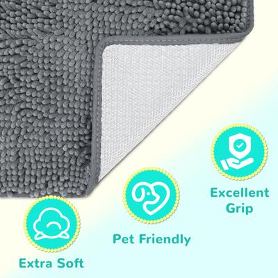 Show full view: Heeyoo Absorbent Non-Slip Washable Chenille Dog Door Mat, Grey, 32 x 20-in slide 4 of 9