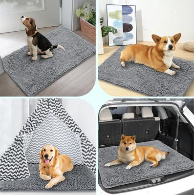 Show full view: Heeyoo Absorbent Non-Slip Washable Chenille Dog Door Mat, Grey, 32 x 20-in slide 7 of 9