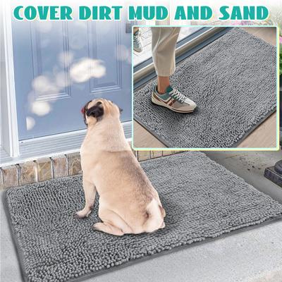 Show full view: Heeyoo Absorbent Non-Slip Washable Chenille Dog Door Mat, Grey, 32 x 20-in slide 6 of 9
