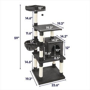 Frisco 59-in Faux Fur Cat Tree & Condo, Dark Charcoal