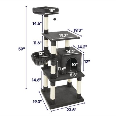 Show full view: Frisco 59-in Faux Fur Cat Tree & Condo, Dark Charcoal slide 3 of 11