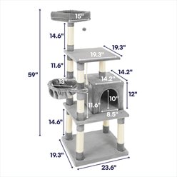 Frisco 59-in Faux Fur Cat Tree & Condo, Gray slide 2 of 8
