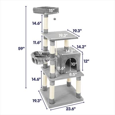 Show full view: Frisco 59-in Faux Fur Cat Tree & Condo, Gray slide 2 of 10
