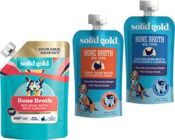 Variety Pack - Solid Gold Turkey Bone Broth with Pumpkin & Ginger Dog Food Topper, Chicken with Lavender & Chamomile & Beef with Turmeric Flavors