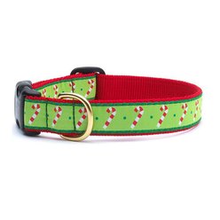 Up Country Christmas Candy Cane Dog Collar, Medium Wide: 12 to 18-in neck, 1-in wide