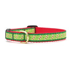 Up Country Christmas Candy Cane Dog Collar, Small Narrow: 9 to 15-in neck, 5/8-in wide