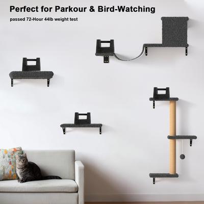 Show full view: FUKUMARU 4 in 1 Wooden Climbing Cat Wall Shelves Set, Grey slide 2 of 9