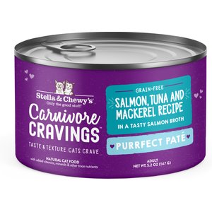 Stella & Chewy's Purrfect Pate Salmon, Tuna & Mackerel Flavored Pate Wet Cat Food, 5.2-oz can, case of 24