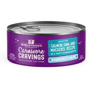 Stella & Chewy's Purrfect Pate Salmon, Tuna & Mackerel Flavored Pate Wet Cat Food, 2.8-oz can, case of 24