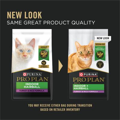 Show full view: Purina Pro Plan Adult Indoor Hairball Management Turkey & Rice Formula Dry Cat Food, 7-lb bag slide 3 of 13
