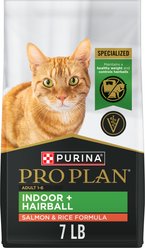 Purina Pro Plan Adult Indoor Hairball Management Salmon & Rice Formula Dry Cat Food, 7-lb bag