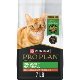 Purina Pro Plan Adult Indoor Hairball Management Salmon & Rice Formula Dry Cat Food, 7-lb bag slide 1 of 9