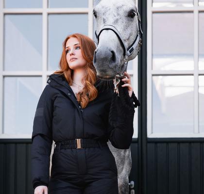 Show full view: Horze Annica Womens Waterproof Padded Riding Full Grip Overall, Caviar Black, 4 slide 6 of 9