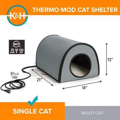 Show full view: K&H Pet Products Thermo Mod Cat Shelter Weatherproof Outdoor Heated Cat House, Gray slide 2 of 11