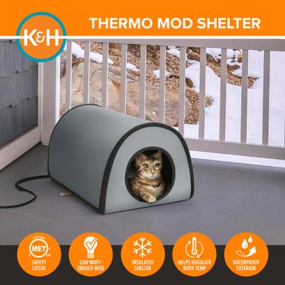 Show full view: K&H Pet Products Thermo Mod Cat Shelter Weatherproof Outdoor Heated Cat House, Gray slide 4 of 11