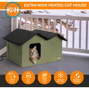 K&H Pet Products Outdoor Heated Kitty House Extra-Wide Cat Shelter, Olive/Black