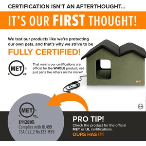 K&H Pet Products Outdoor Heated Kitty House Extra-Wide Cat Shelter, Olive/Black