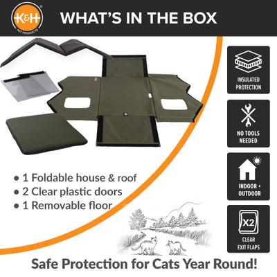 Show full view: K&H Pet Products Extra-Wide Outdoor Unheated Kitty House, Olive/Black slide 6 of 10
