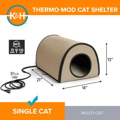 Show full view: K&H Pet Products Thermo Mod Cat Shelter Weatherproof Outdoor Heated Cat House, Tan slide 3 of 12