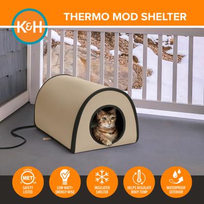 Show full view: K&H Pet Products Thermo Mod Cat Shelter Weatherproof Outdoor Heated Cat House, Tan slide 5 of 12