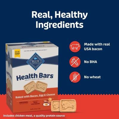Show full view: Blue Buffalo Health Bars Baked with Bacon, Egg & Cheese Dog Treats, 3.5-lb box slide 7 of 12