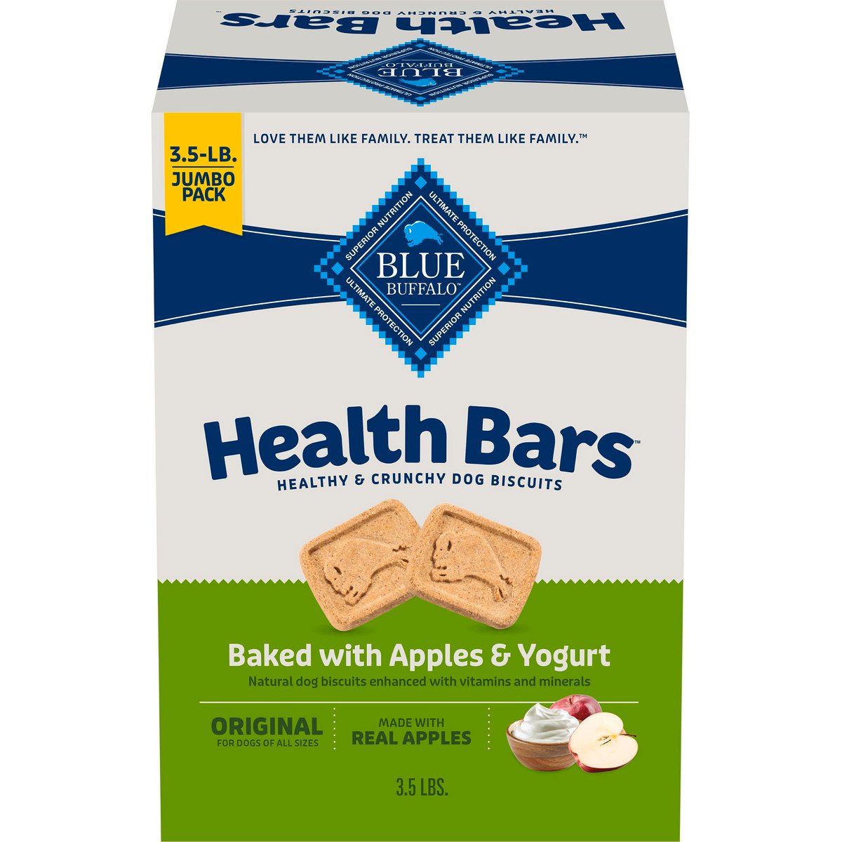 Blue Buffalo Health Bars Oven-Baked with Natural Ingredients Apples & Yogurt Biscuit Dog Crunchy Treats, 3.5-lb box