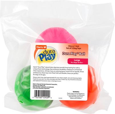 Show full view: Hartz Dura Play Ball Squeaky Latex Dog Toy, Color Varies, 3 count, Large slide 10 of 13