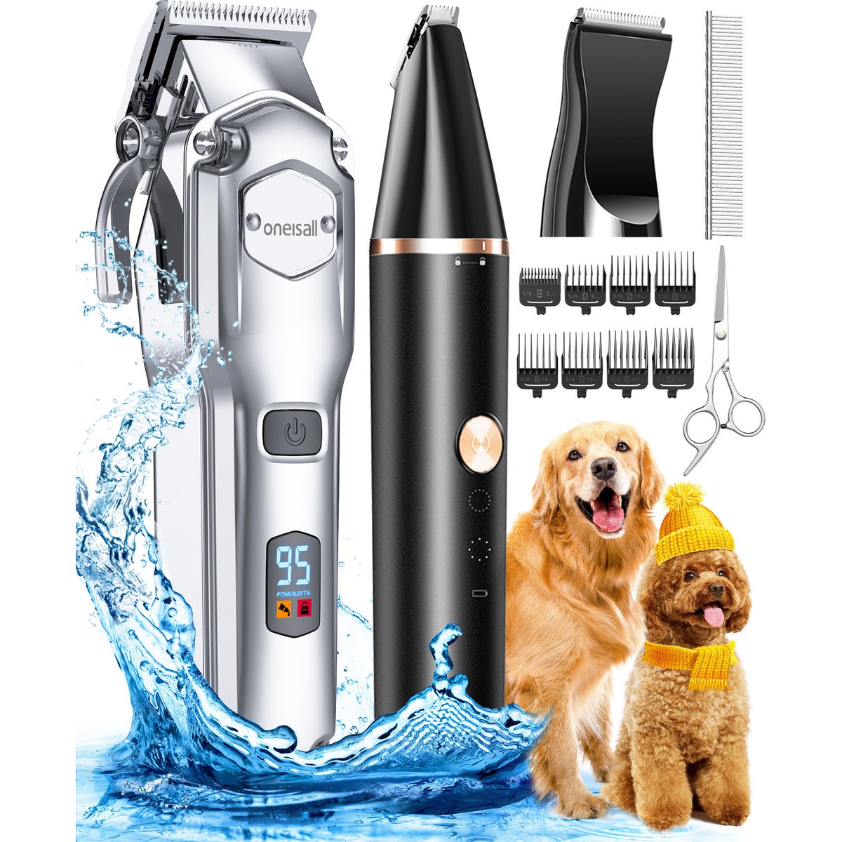 OneIsAll Low Noise Rechargeable Cordless Waterproof Shaver Dog Grooming Kit