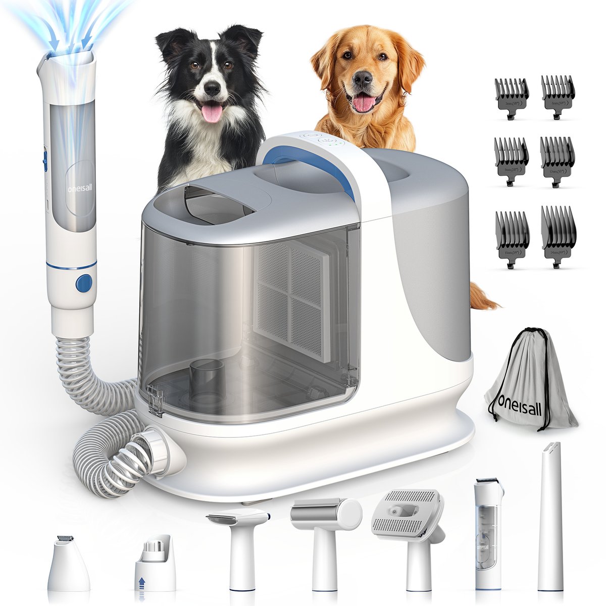 OneIsAll 13000Pa Powerful 3 Suction Levels Dog Grooming Vaccum Kit, 3-L