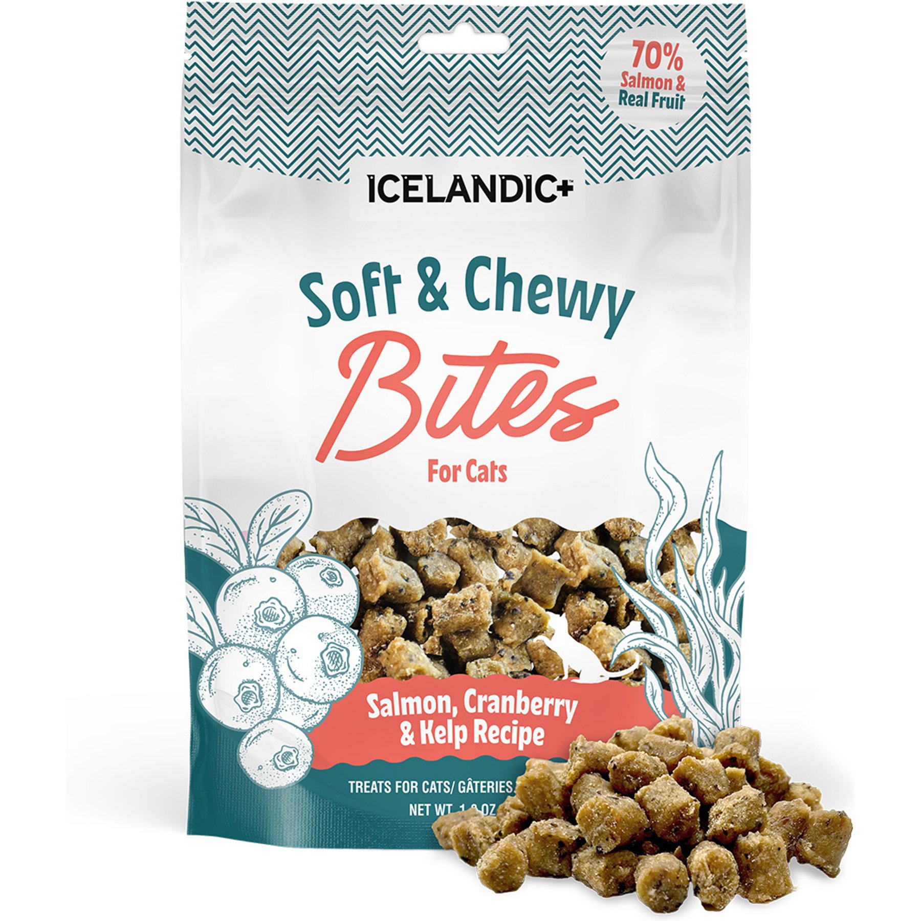 Icelandic+ Salmon & Cranberry Bites Soft & Chewy Cat Treats, 1.8-oz bag