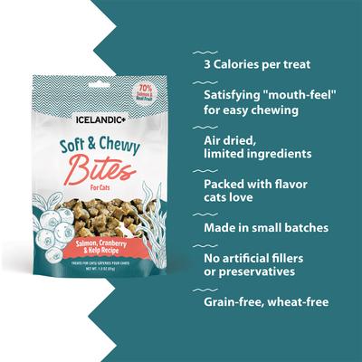 Show full view: Icelandic+ Salmon & Cranberry Bites Soft & Chewy Cat Treats, 1.8-oz bag slide 5 of 8