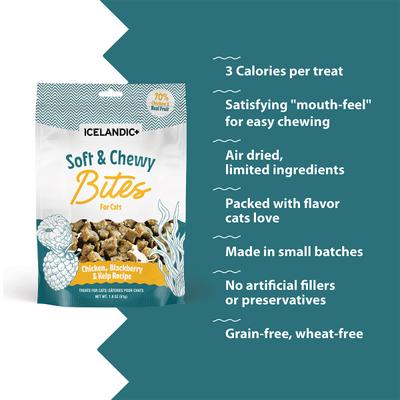 Show full view: Icelandic+ Chicken & Blackberry Bites Soft & Chewy Cat Treats, 1.8-oz bag slide 5 of 8