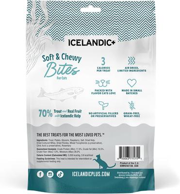 Show full view: Icelandic+ Trout & Raspberry Bites Soft & Chewy Cat Treats, 1.8-oz bag slide 8 of 8