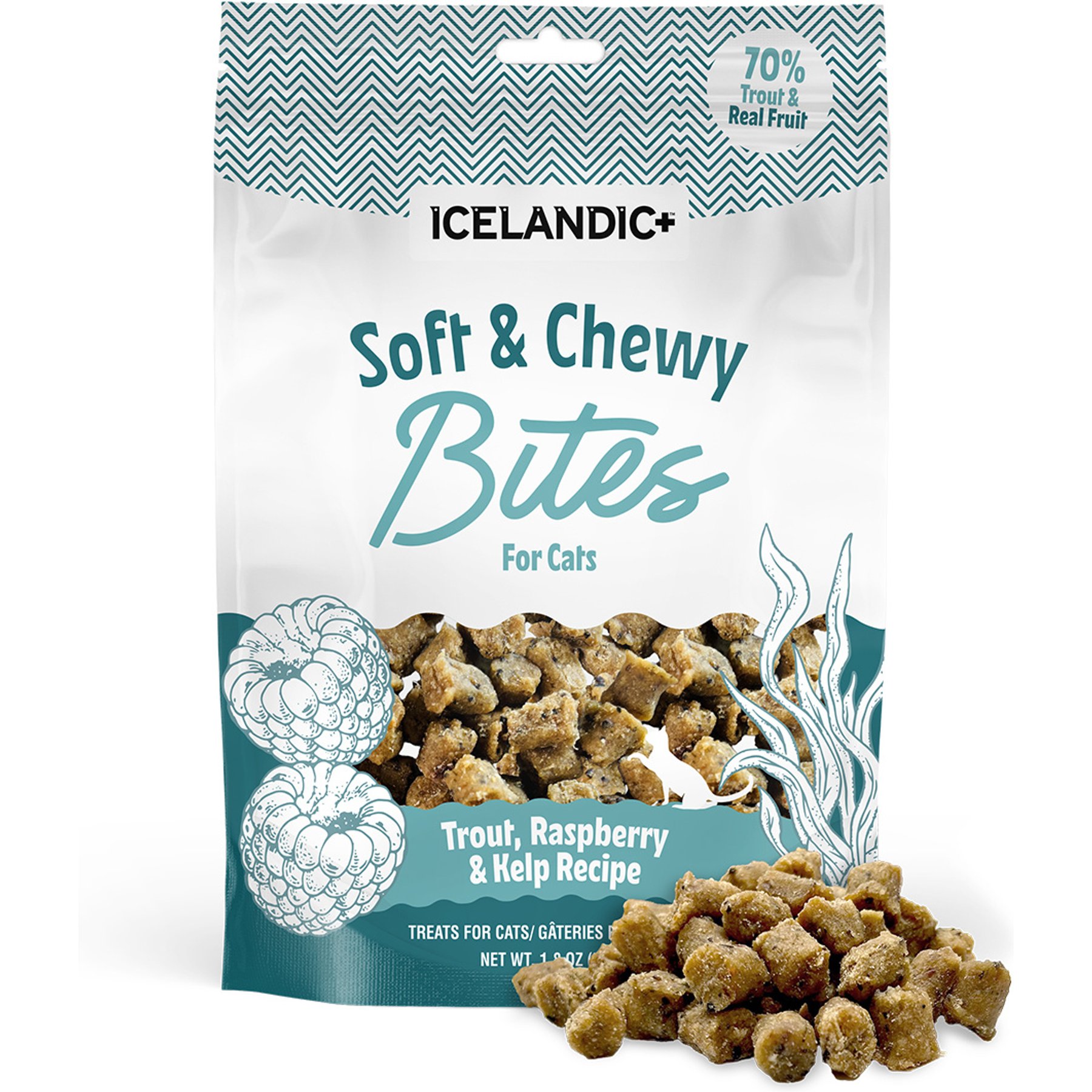 Icelandic+ Trout & Raspberry Bites Soft & Chewy Cat Treats, 1.8-oz bag