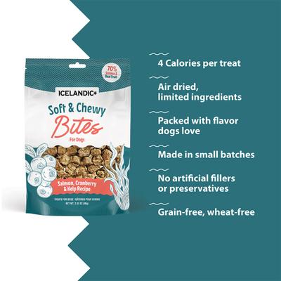 Show full view: Icelandic+ Salmon & Cranberry Bites Soft & Chewy Dog Treats, 2.8-oz bag slide 5 of 8