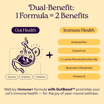 Show full view: WellJoy Chicken Flavored Soft Chew Immune + GutBoost Supplement for Cats, 3.2-oz jar, 90 count slide 4 of 11