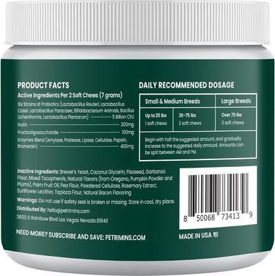 Show full view: PetriMins Advanced Probiotic Bacon Flavor Chew Supplement for Dogs, 90 count slide 8 of 8