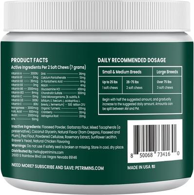 Show full view: PetriMins Advanced Multivitamin 23-in-1 Chicken Flavor Chew Supplement for Dogs, 90 count slide 8 of 8