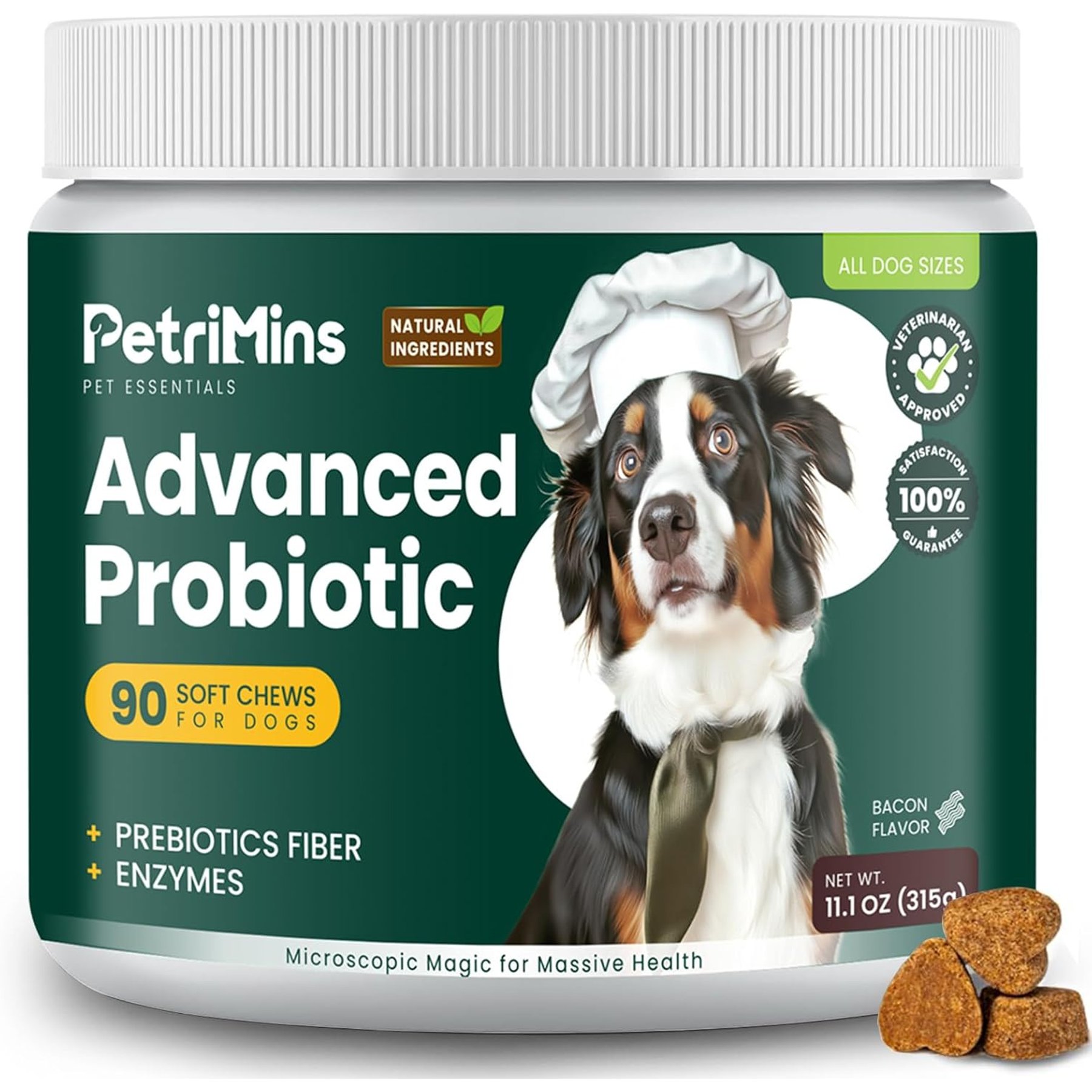 PetriMins Advanced Probiotic Bacon Flavor Chew Supplement for Dogs, 90 count