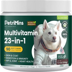 PetriMins Advanced Multivitamin 23-in-1 Bacon Flavor Chew Supplement for Dogs, 90 count