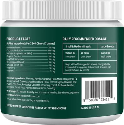 Show full view: PetriMins Advanced Hip & Joint Bacon Flavor Chew Supplement for Dogs, 90 count slide 8 of 8
