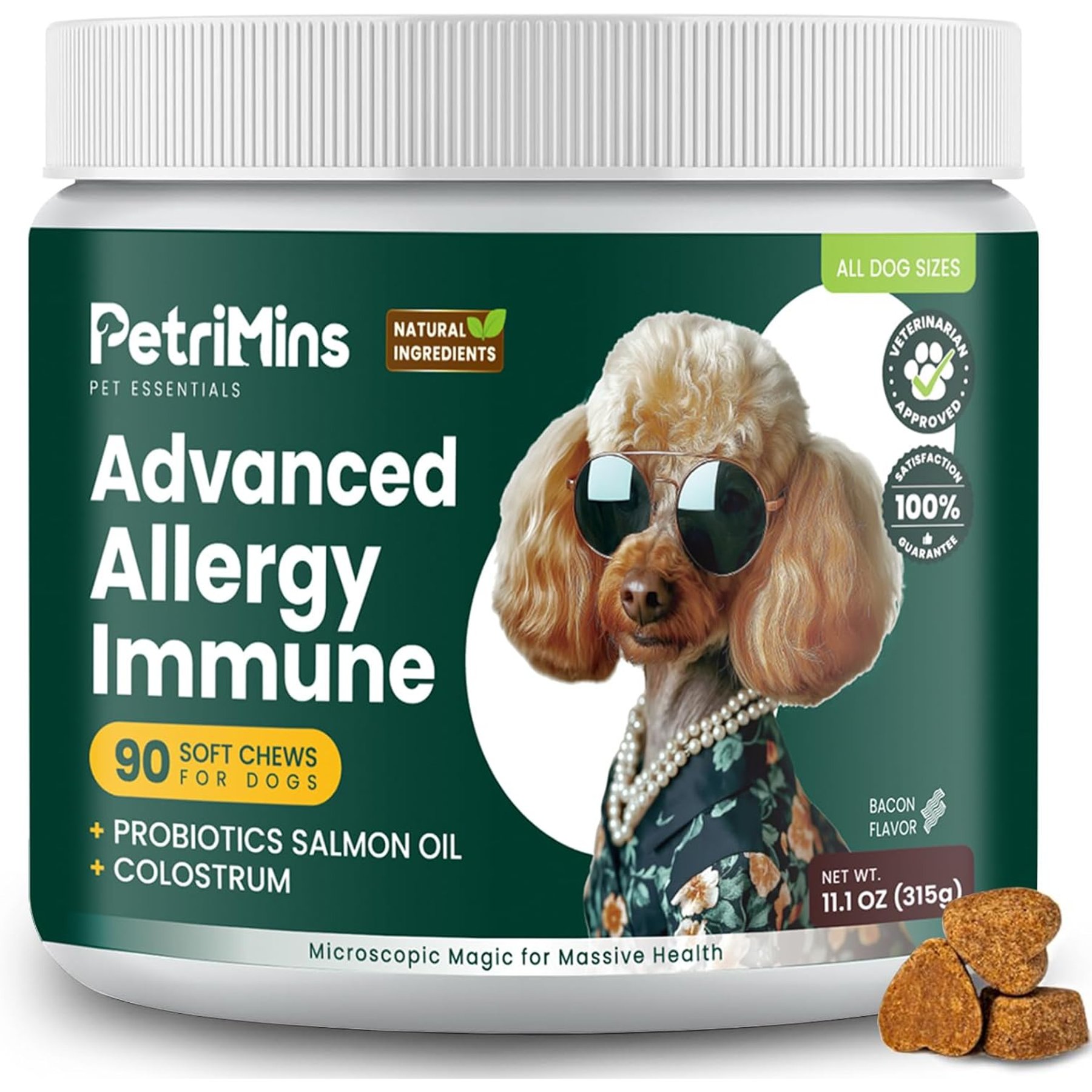 PetriMins Advanced Allergy Immune Bacon Flavor Chew Supplement for Dogs, 90 count