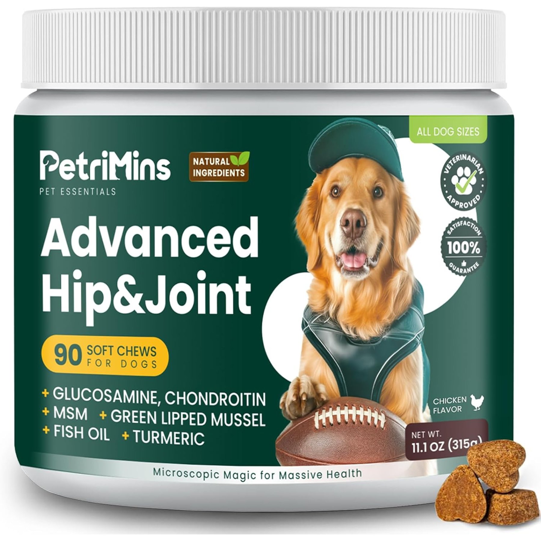 PetriMins Advanced Hip & Joint Chicken Flavor Chew Supplement for Dogs, 90 count