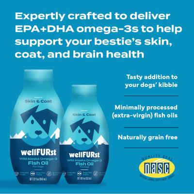 Show full view: WellFURst Wild Alaska Omega-3 Fish Oil Skin & Coat Health Supplement for Dogs, 18-fl oz bottle slide 5 of 9