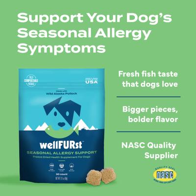 Show full view: WellFURst Freeze-Dried Seasonal Allergy Support Supplement Made with Wild Alaska Pollock for Dogs, 2.1-oz bag slide 5 of 9